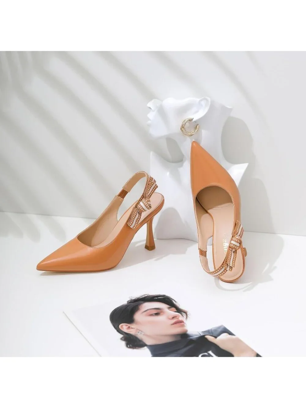 Women's Nude Rubber Pointed Closed Toe Buckle Strappy Comfort Slingback Heels - Picture 3 of 6